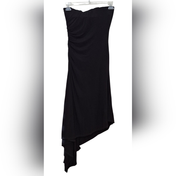 bebe Asymmetrical Corset Dress Black Ruched Midi Whimsigoth Vamp Fairy LBD S - Picture 2 of 9